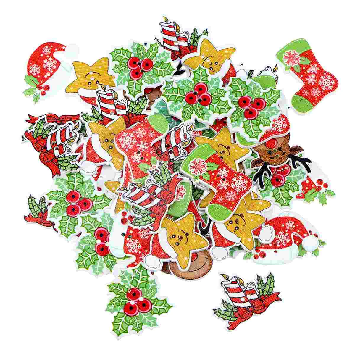 

Buttons Christmas Wooden Craftsholiday Diy Cartoon Xmas Pattern Snowflake Sewing Mini Hat Tree Decor Colorful Embellishments