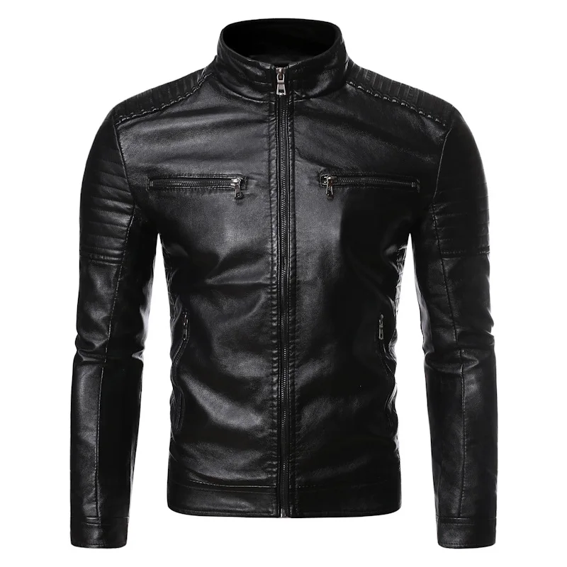 

Men Autumn Brand Pop Causal Vintage Leather Jacket Coat Men Spring Outfit Design Motor Biker Pocket Pu Leather Jacket Men M-4Xl