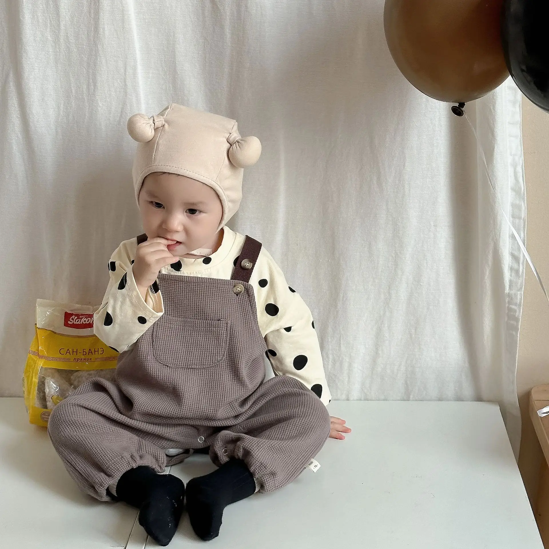 

Autumn Costume Boy Girl Infant Pockets Overalls Children Solid Simple Comfortable Suspenders Jumpsuit Boby Cotton Casual Pants