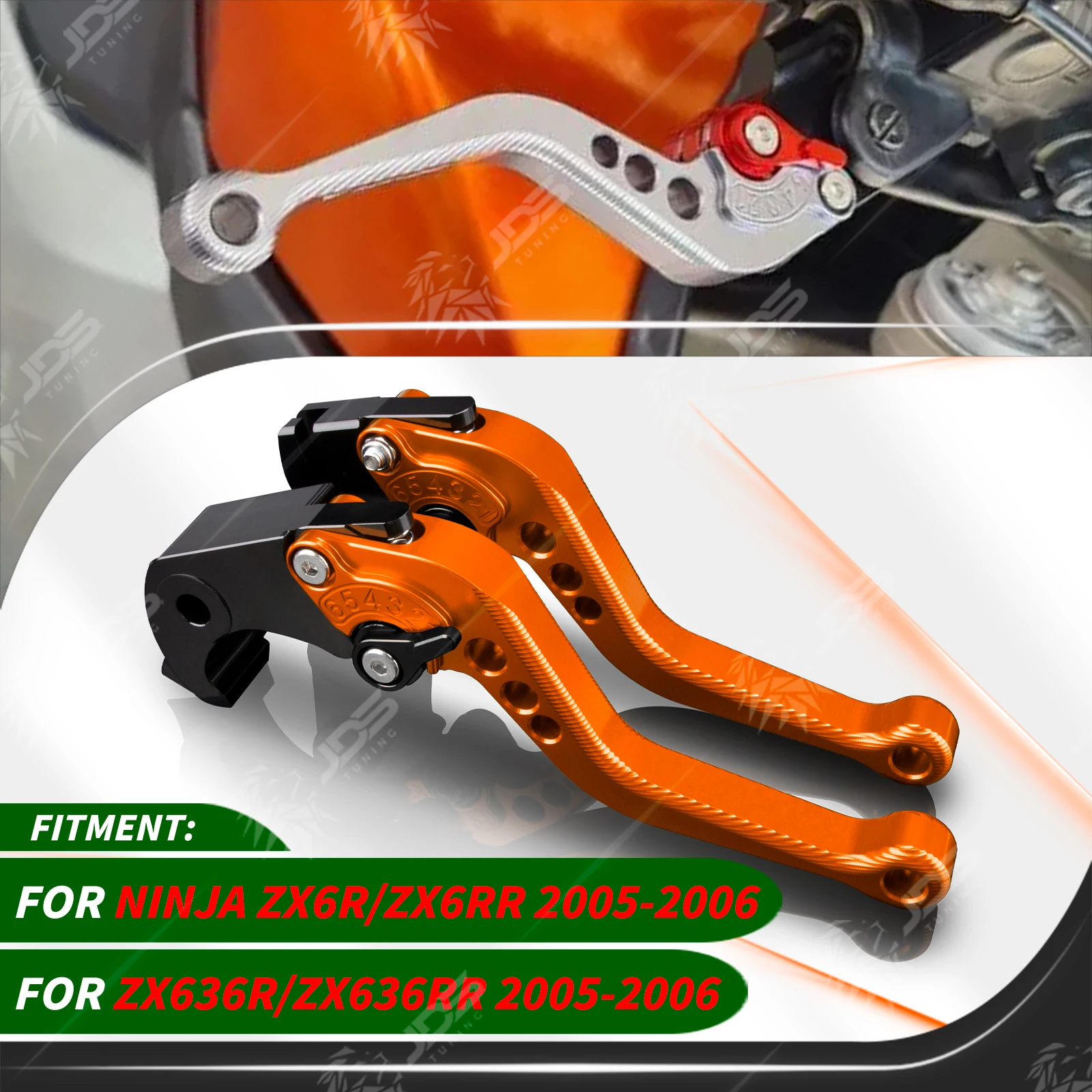 Фото Для Kawasaki NINJA ZX6R/ZX6RR/ZX636R/ZX636RR 2005-2006 годов выпуска, спортивный комплект коротких регулируемых тормозных рычагов с трехпальцевой рукояткой. №1