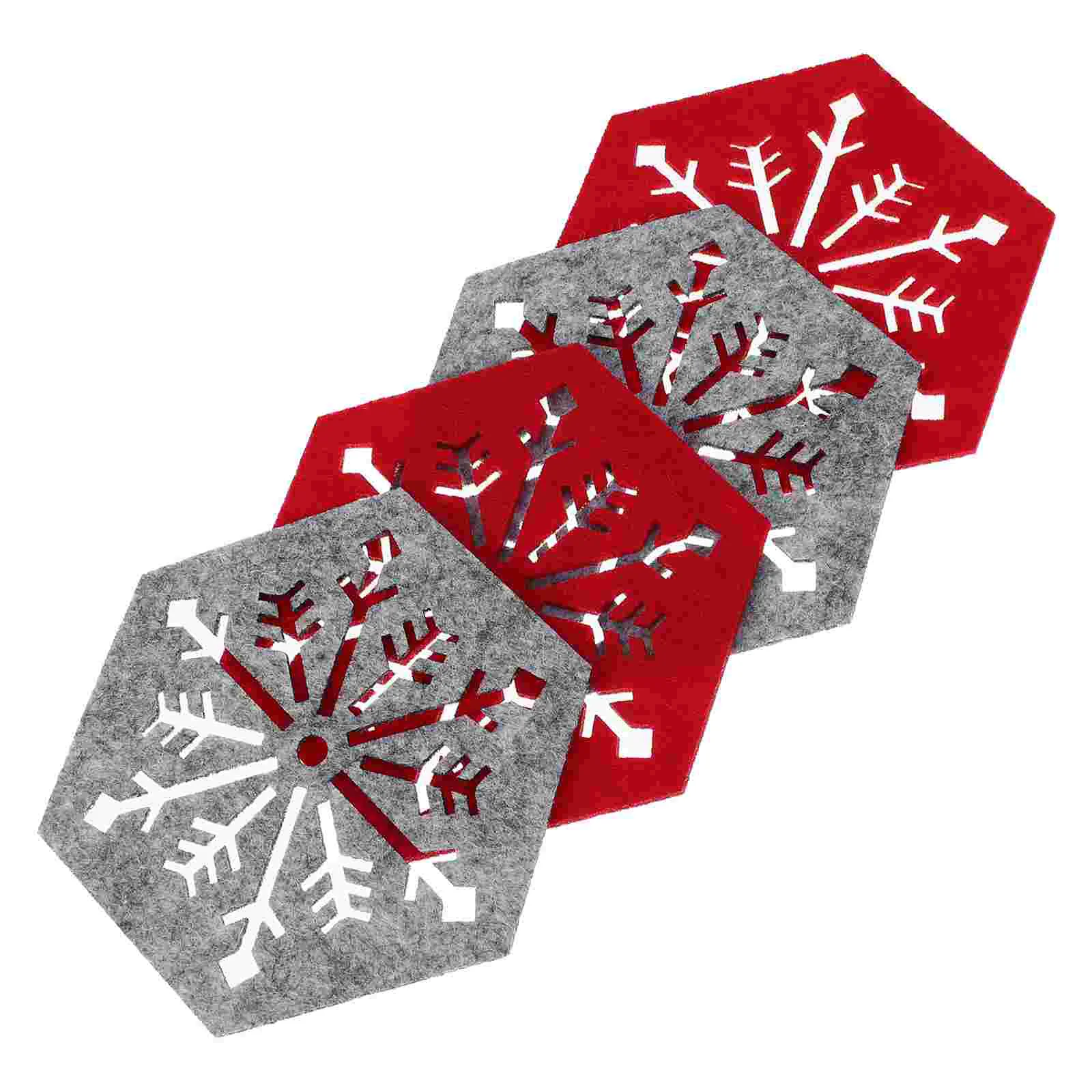 

4pcs Christmas Cloth Coasters Heat Insulation Table Cushion Decorative Hexagon Cup Mats Coffee Cup Mats