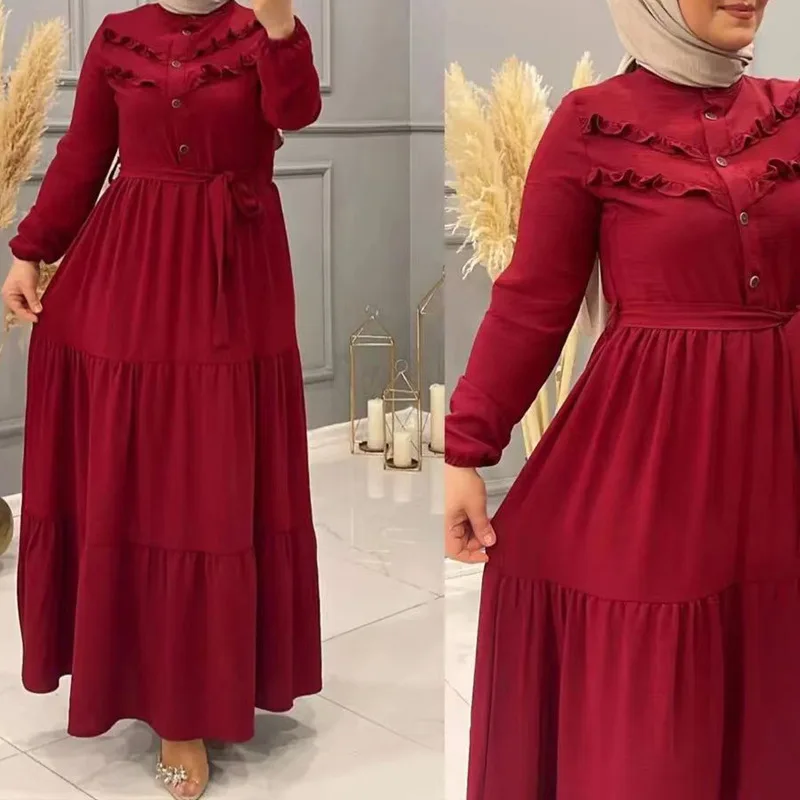 Turkey Pleated Muslim Women Eid Ramadan Abaya Long Maxi Dress Dubai Kaftan Evening Party Gown Islamic Robe Clothing Solid Color