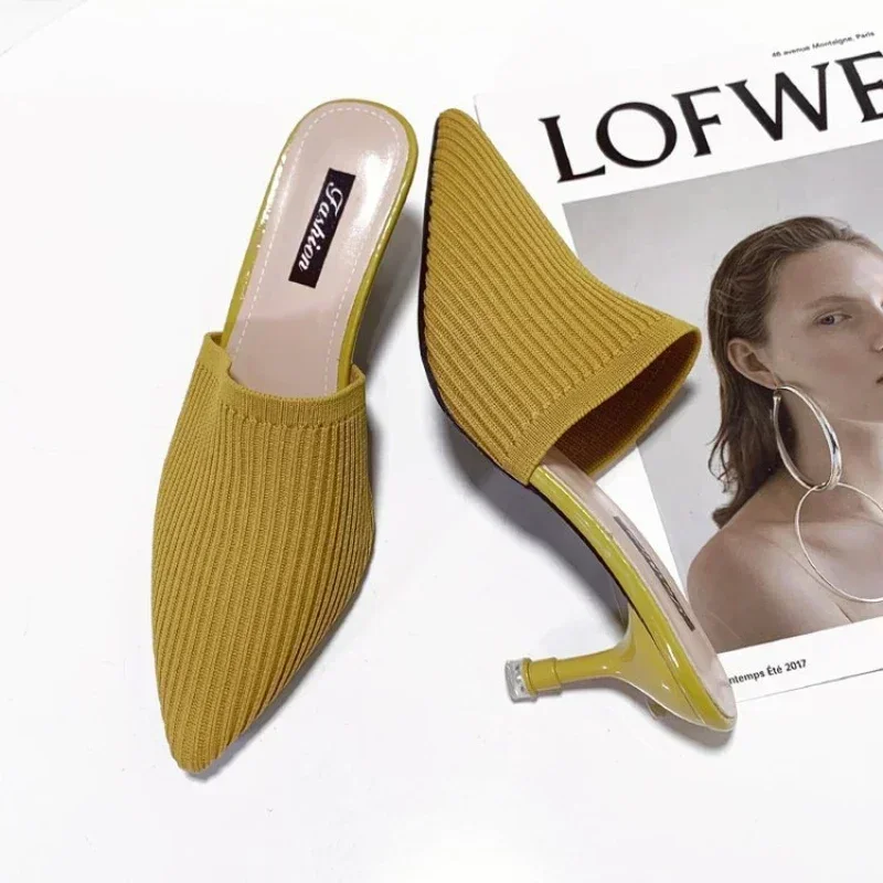 Женская обувь весна-лето 2024 новые шлепанцы на высоком каблуке женские модные