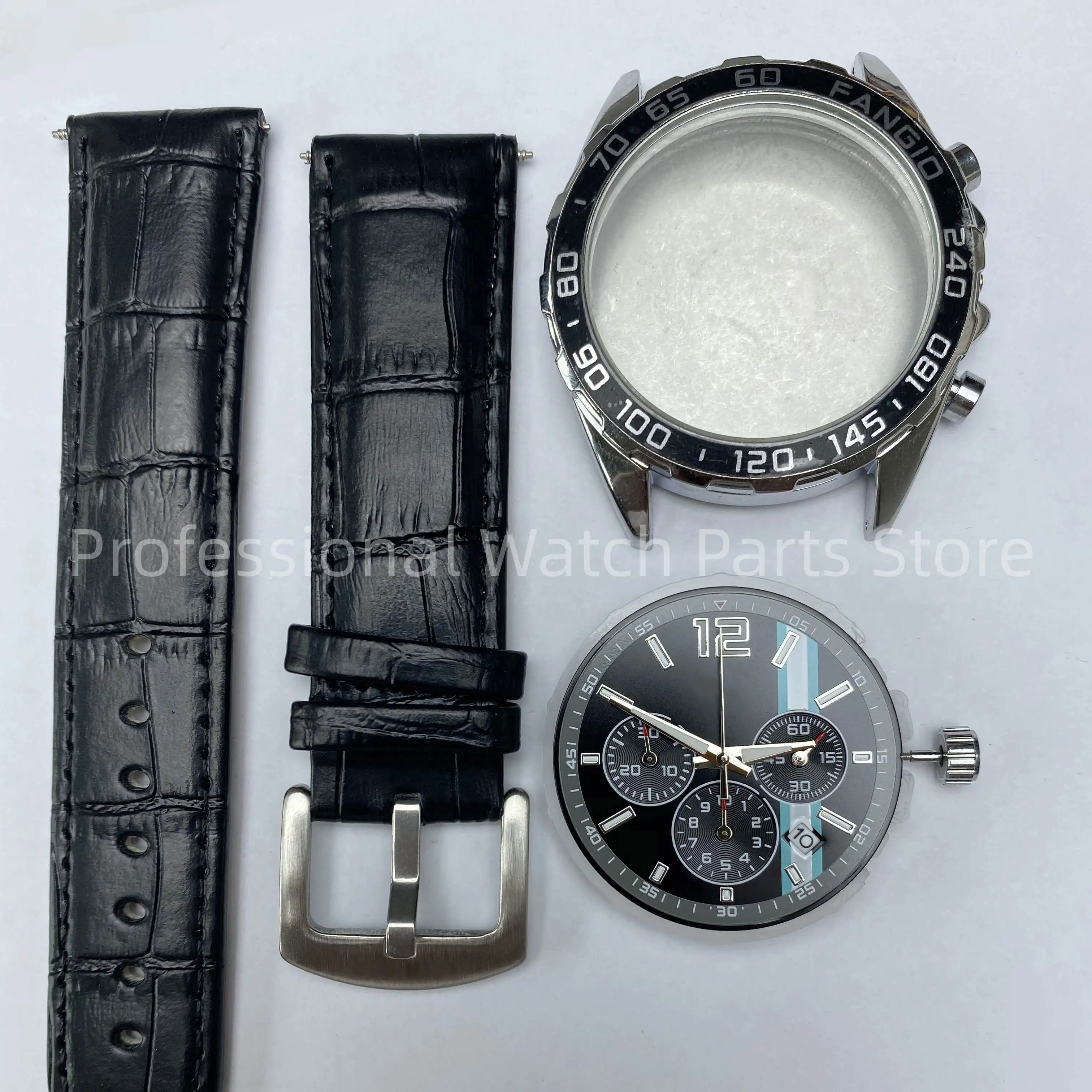 43mm Watch Accessories Set Case+Dial+Hands+Crown+Stainless Steel Strap with Complimentary Quartz Movement Set Calendar Window