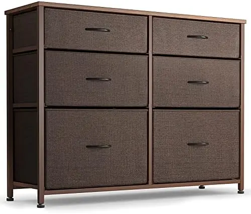 

for Bedroom, Tall Wide Storage Organizer 6 Drawer Dresser for Bedroom Hallway, Sturdy Steel Frame Wood Top, Brown