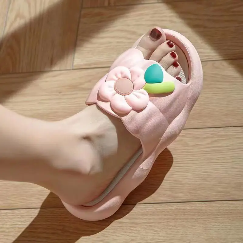 Slippers Women Men Shoes Women'S Home Slippers Soft Thick Platform Anti-slip Cute Floral Ladies Flip Flops Zapatillas Chaussons