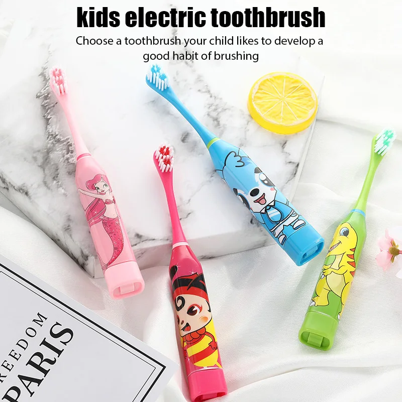 

2 Pcs Heads Children's Sonic Electric Toothbrush Cute Cartoon Teeth Whitening Toothbrush Soft Bristle Kids Double-Sided Brush