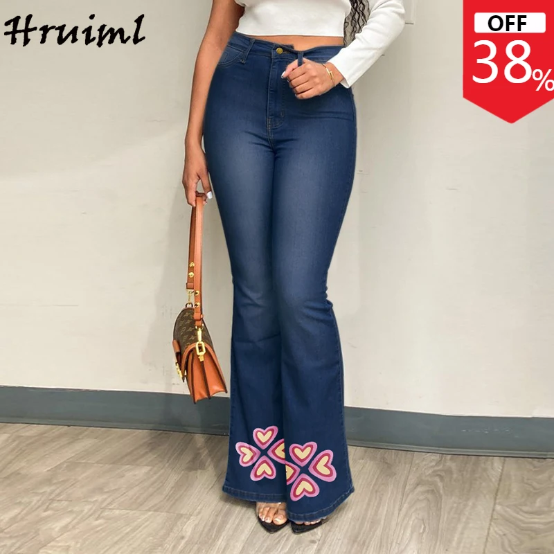 

Брюки женские с высокой талией, Новые Модные Элегантные повседневные брюки с карманами, облегающие уличные брюки с принтом, шикарные джинсо...