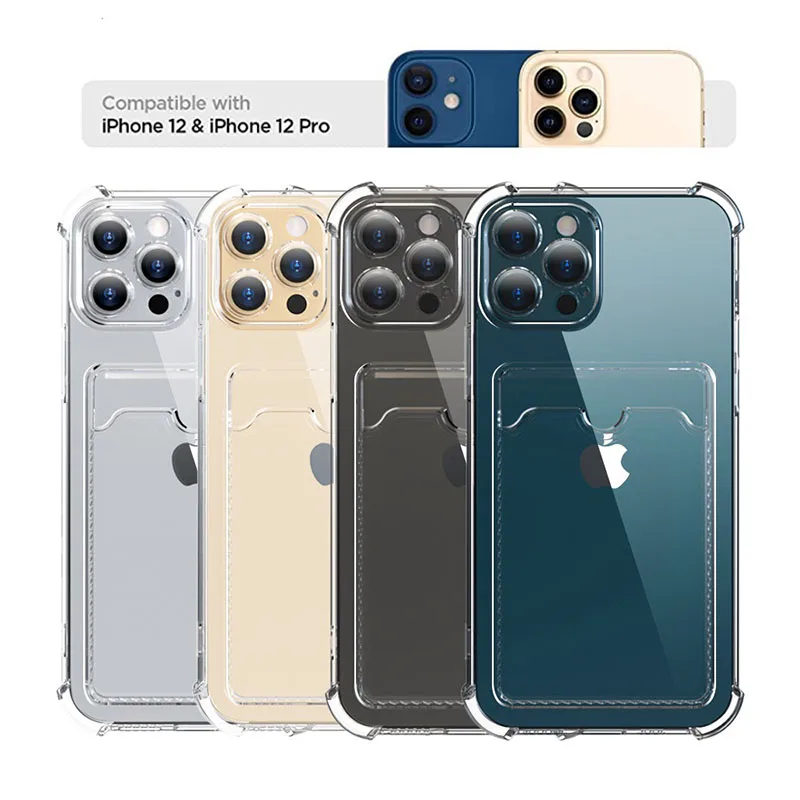 

Transparent Card Slot Bag Holder Case for iPhone 13 12 11 Pro Max Mini X XR XS SE202 7 8 Plus Clear Shockproof Soft Wallet Cover