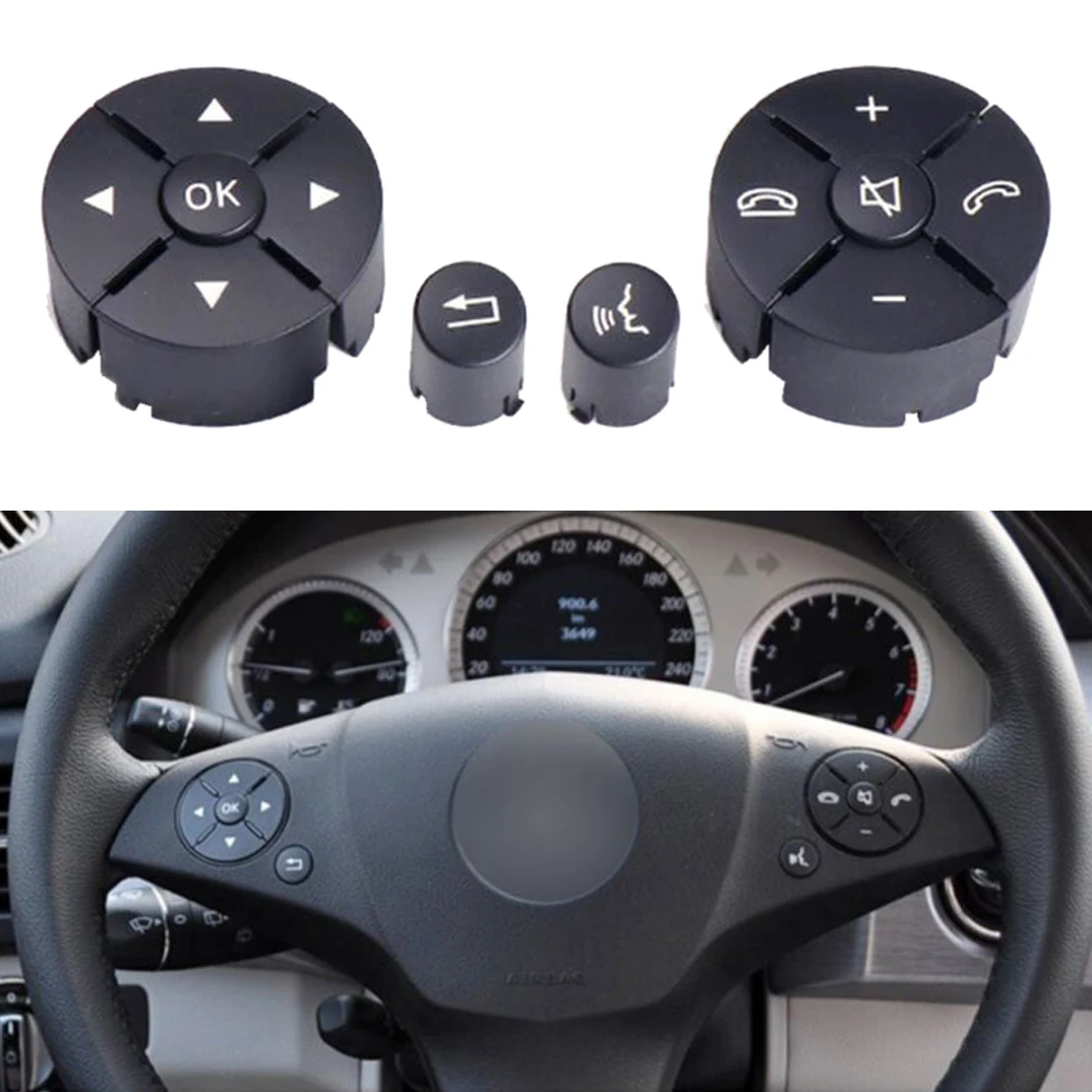 

2048210451 4Pcs Car Steering Wheel Switch Button Black Fit for Mercedes-Benz W204 C-Class W212 E-Class X204 GLK-Class 2009-2014