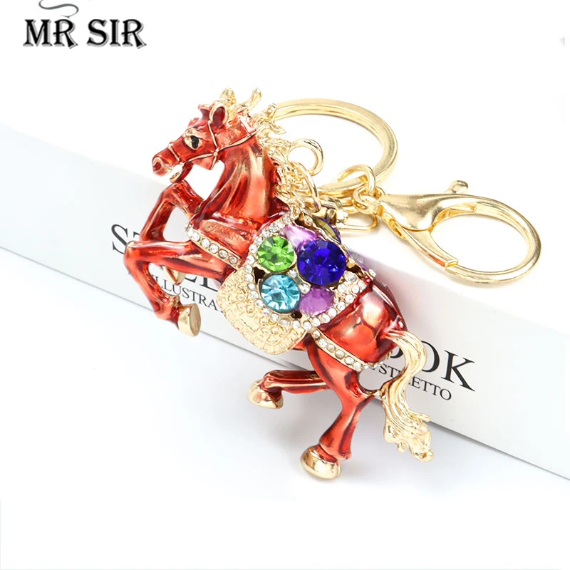 

Enamel Horse Inlaid Crystal Rhinestone Alloy Keychains Cute Animal Pendant Keyrings High Quality Creative Key Holder Bag Jewelry