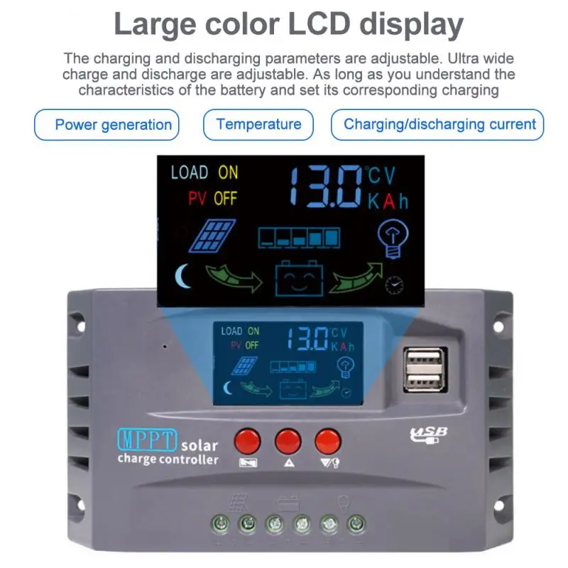 Контроллер заряда солнечной батареи MPPT 10 А 20 30 12 В 24 50 постоянного тока цветной