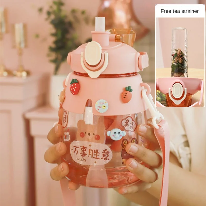 

Sports Water Cup With Tea-Separated Straw Cup Large-Capacity Big Belly Water Cup Female Forest Cup Kettle