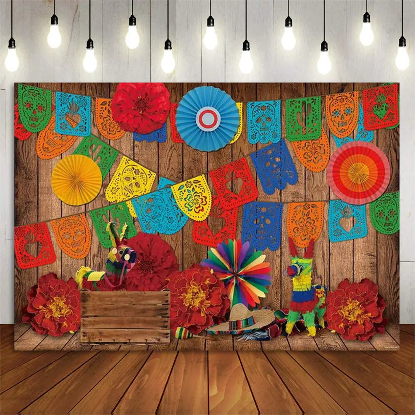 

Fiesta Backdrop Photography Background Cinco de Mayo Mexican Party Cactus Guitar Day of the Dead Cake Table Banner Photo Booth