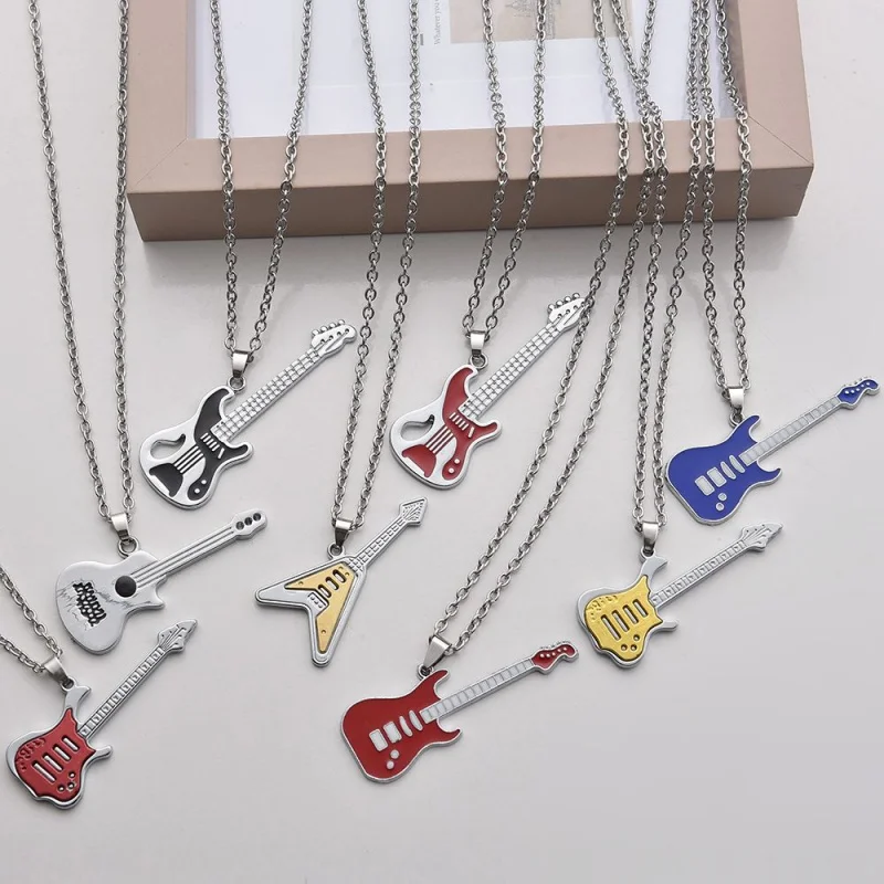 

Ожерелье в Корейском стиле для гитары и баса для влюбленных аксессуары для одежды хипстерская цепь из титановой стали студенческий кулон д...