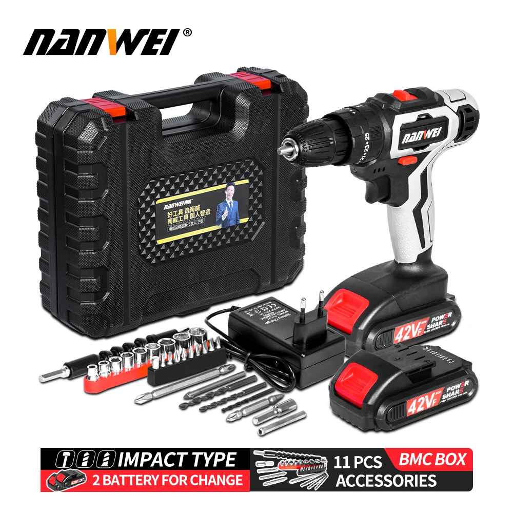 

21V Household Electric Drill Wrench Driver Double Speed Cordless Drill Rechargeable Lithium Battery Screwdriver