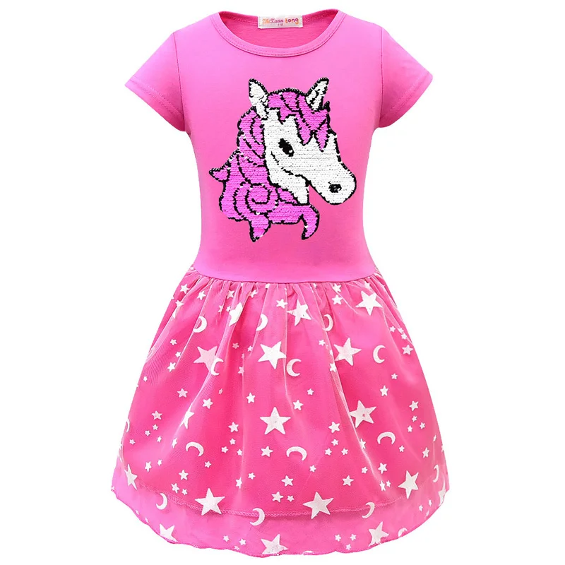 Платье с единорогом и блестками для девочек детское платье принцессы на день