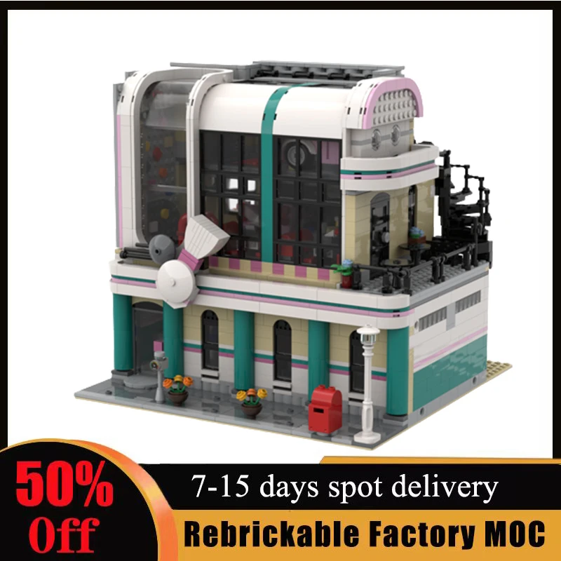 

2171pcs Customized Jim's Bowling Alley Diner Building Blocks Street View Bricks Assembled Birthday Children Christmas Toys Gifts