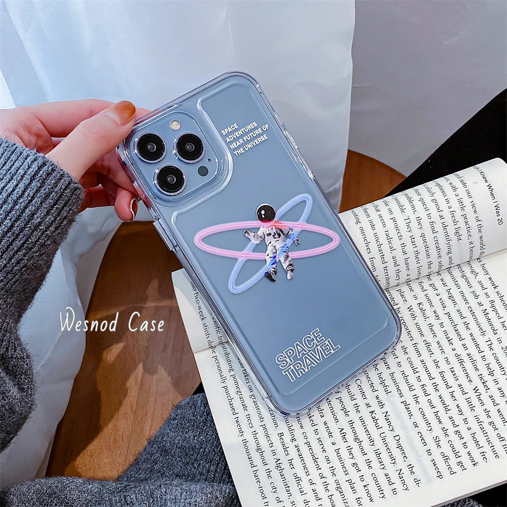 

Fashion Cartoon Cute Space Astronauts Iphone 12 13 11 Pro Max Case For Grils Women X Xs Xr 7 8 Plus Soft Sillicone Cover Clear