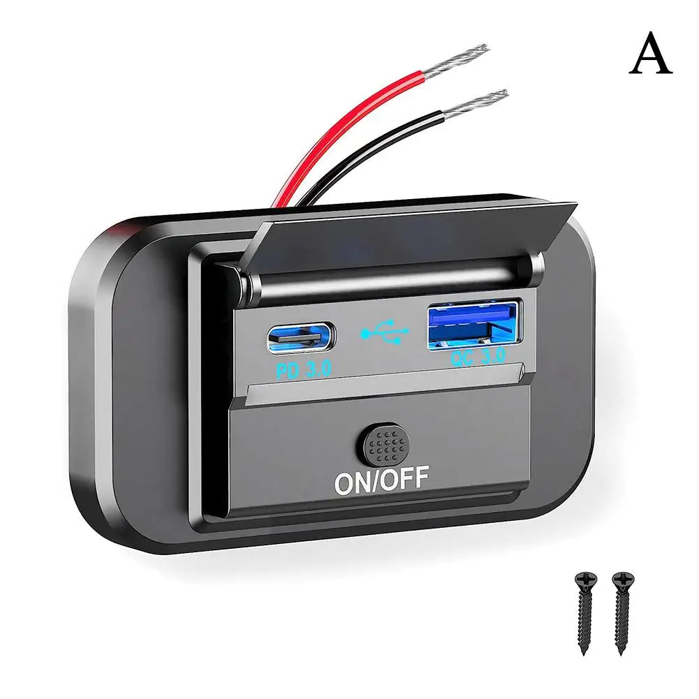 

12 В/24 В Автомобильный USB-разъем для зарядки RV Bus USB-Панель зарядное устройство для мобильного телефона QC3.0 + PD3.0 Быстрая зарядка без отверстия для открытия