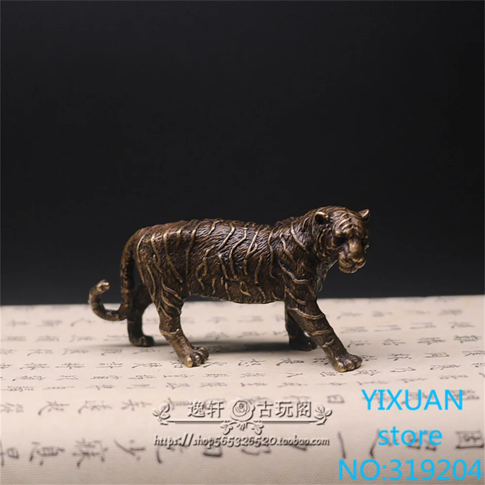 

Китайские классические бронзовые настольные украшения с тигром, античный медный чай, ПЭТ, коллекция из твердой латуни с тигром дзен