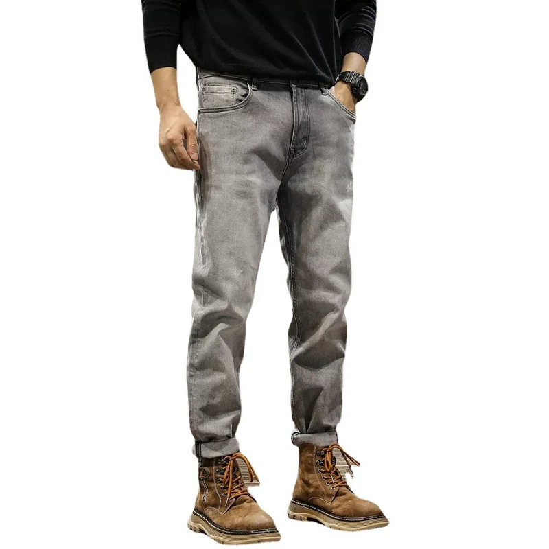 Newly Designer Fashion Men Jeans Retro Gray Stretch Slim Fit Ripped Jeans Men Elastic Trousers Vintage Casual Denim Pants Hombre