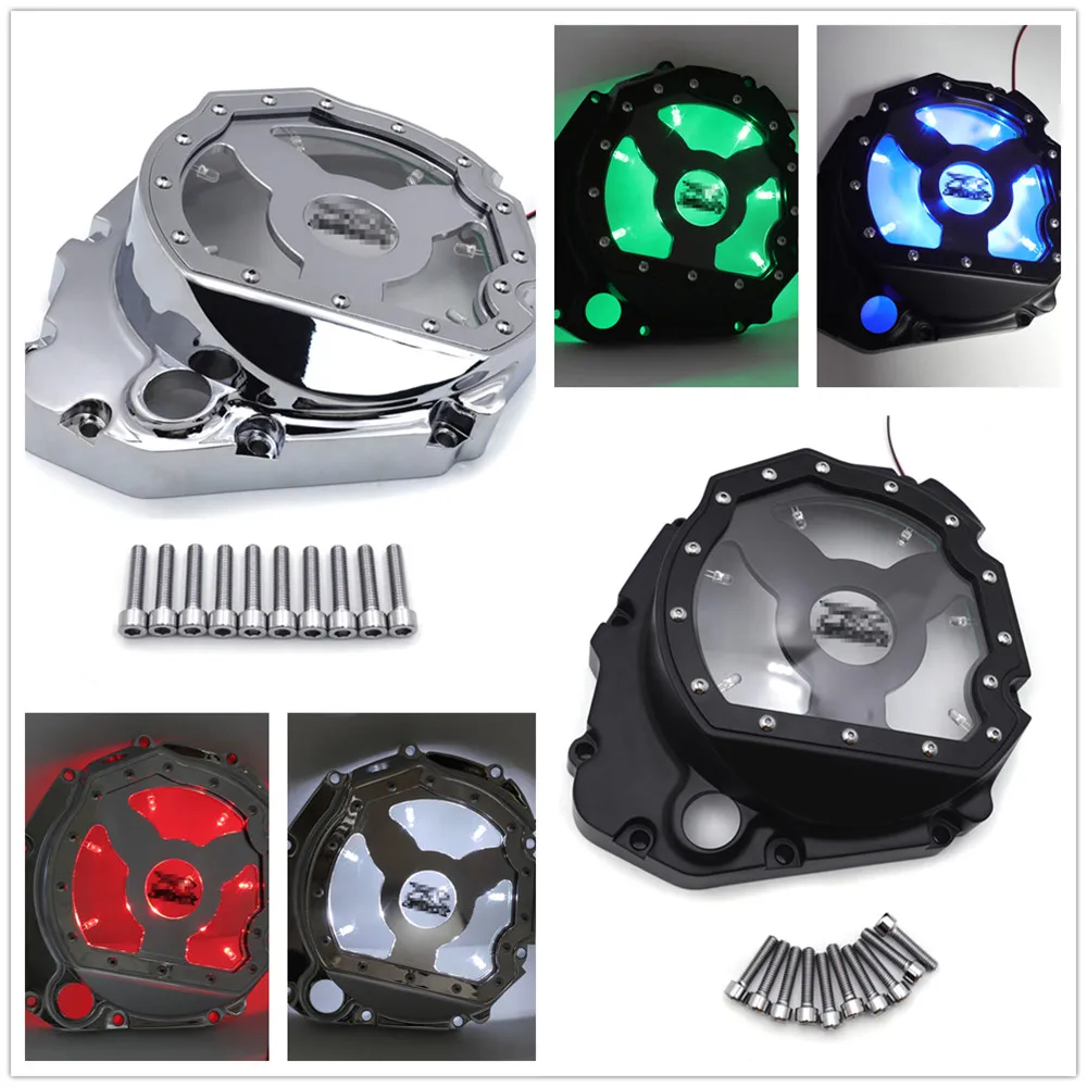 

Free Shipping Led See Through Engine Cluctch Cover For Suzuki GSXR 600 1000 GSX-R 750 2001-2008 Aftermarket Motorcycle Parts