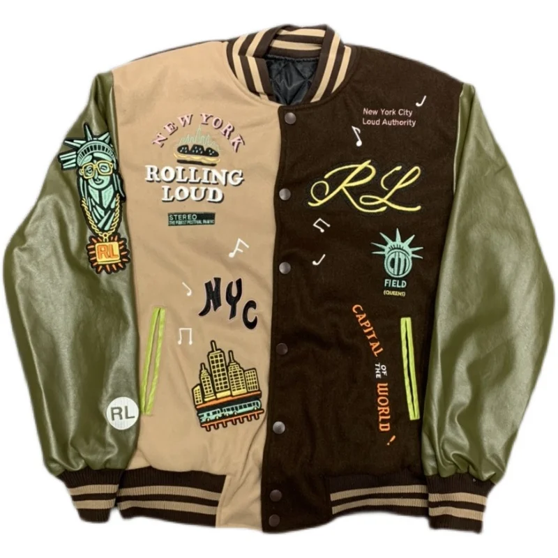 

New luxury 22 Men Brown Cactus Jack astroworld Embroidered Varsity Coats & Jackets / Down Coats Cotton warm Winter Thicken A529