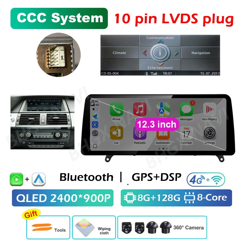 

Система CCC CIC Carplay для BMW X5 E70 X6 E71 2008 2009 2010 2011 2012 2013 Android 15 DSP Стерео Автомобильный мультимедийный радиоплеер BT