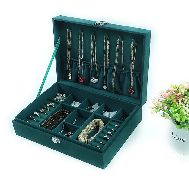 Vintage dark green jewelry box elegant Large capacity jewelry earrings ring jewellery storage boxes necklace organizers storage