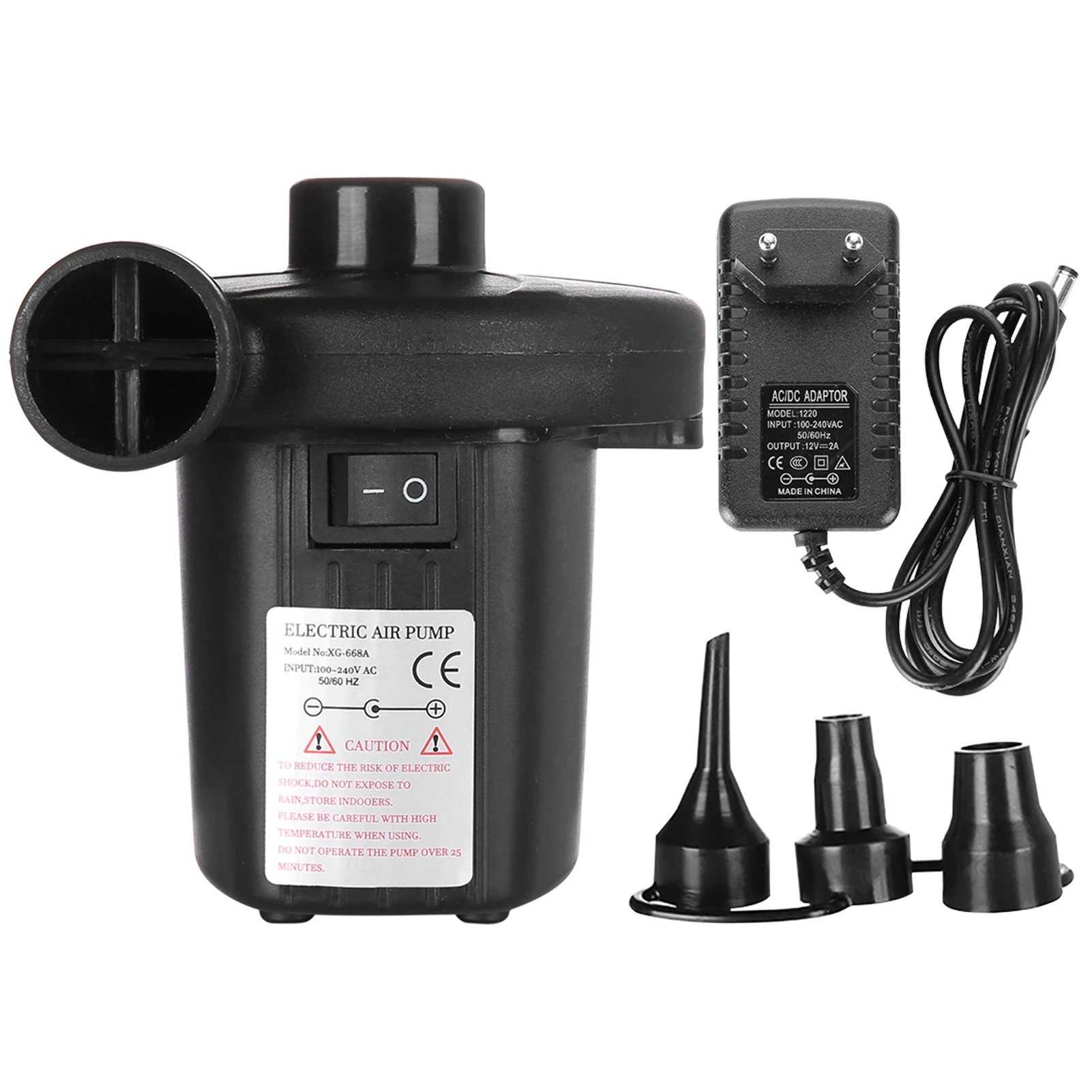 

Professional With 3 Sizes Nozzles Electric Air Pump EU Plug Quick Fill For Inflatables Black High Power Plastic Portable