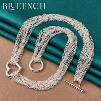 blueench 925 sterling silver multi chain heart peach pendant ot buckle necklace for women wedding party fashion jewelry