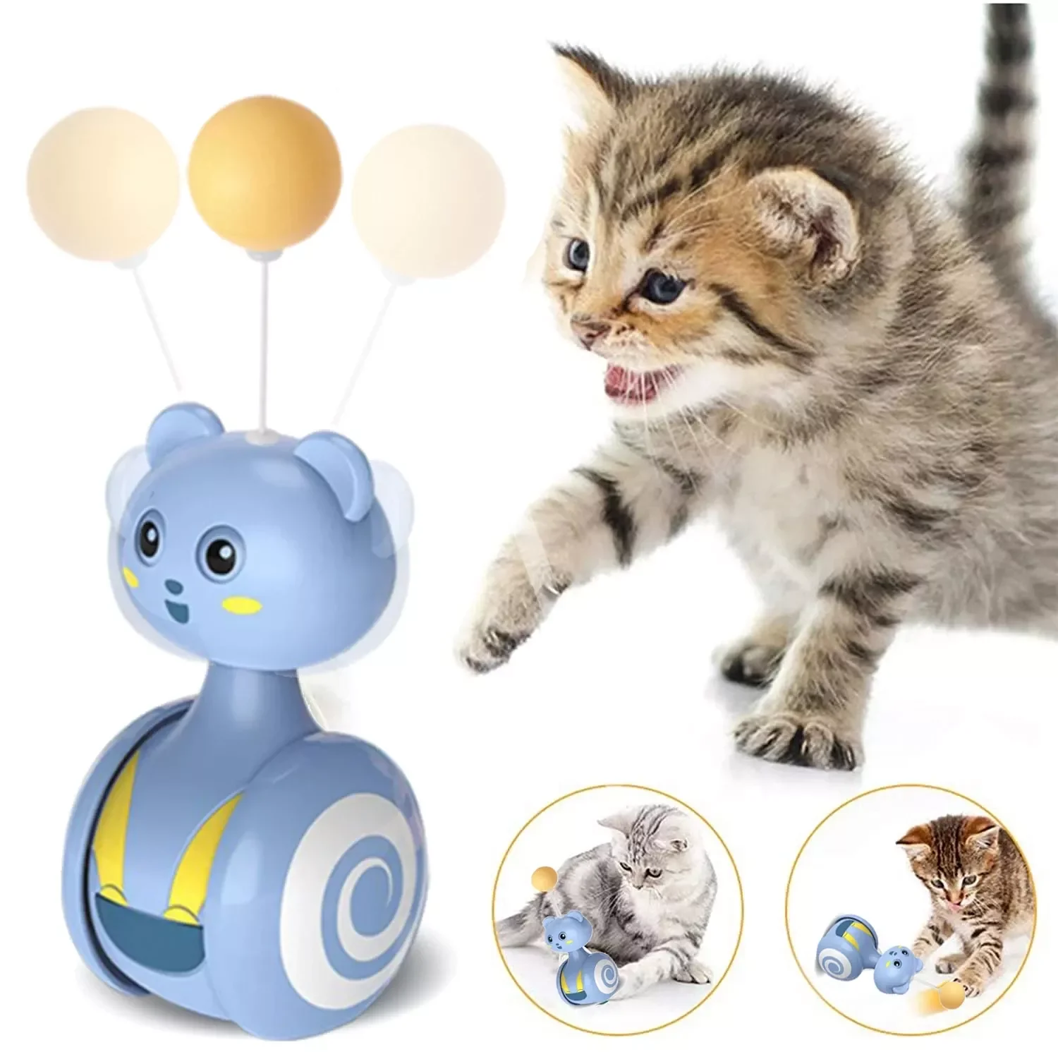 Игрушка-неваляшка для кошек, автоматическая фотобалансировка, Интерактивная игрушка для котят, игрушка с перьевым шаром, Аксессуары для ко...