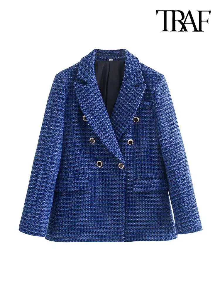 Пиджак женский твидовый двубортный с длинным рукавом и карманами | Женская