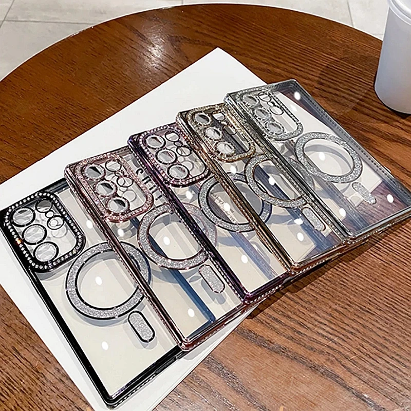 Модный Магнитный чехол с покрытием и бриллиантами для Samsung Galaxy S24 23 22 Ultra Plus