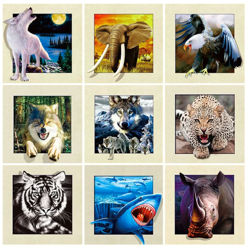 Алмазная 5D картина сделай сам животное тигр волк Акула круглая вышивка мозаика