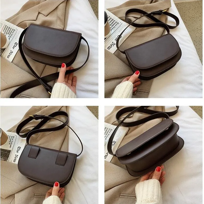 Winter Small PU Leather Crossbody Bags for Women Fashion Ladies Handbags Purses  Simple High Grade Retro Saddle Bag Shoulder