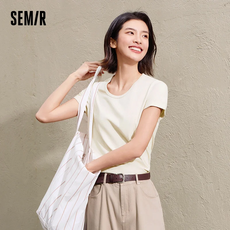 Фото Semir приталенная футболка женская летняя однотонная базовая с круглым вырезом белая крутая на ощупь повседневная удобная модная тонкая футболка №4