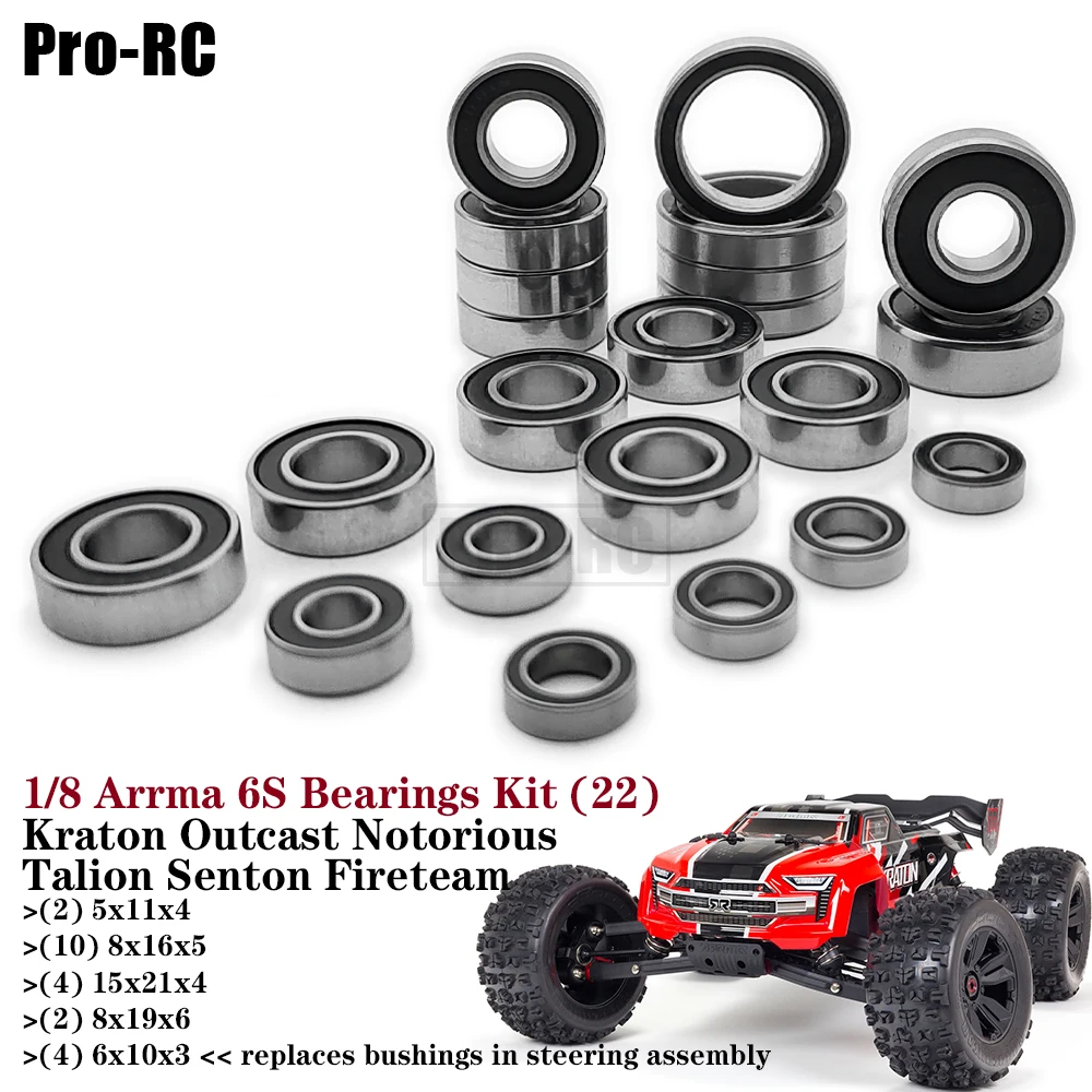 

22Pcs Ball Bearings Kit Cr Steel for Arrma 1/8 Kraton Outcast Notorious Typhon Talion Senton 1/7 Mojave Fireteam 6S RC Car