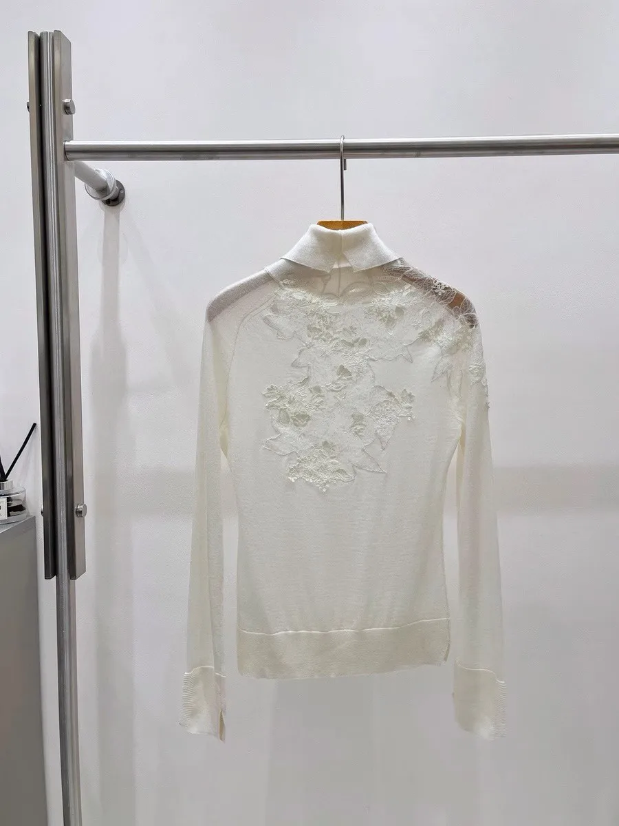 Белый удобный шерстяной женский свитер сексуальный прозрачный кружевной топ с