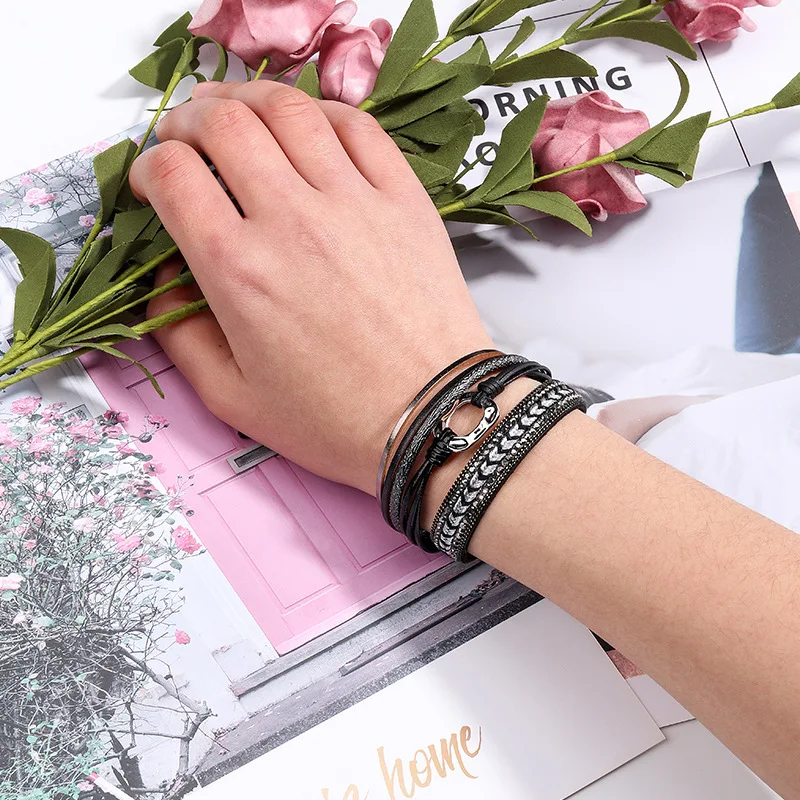 Лидер продаж Женский разнослойный браслет ручной работы женский кожаный