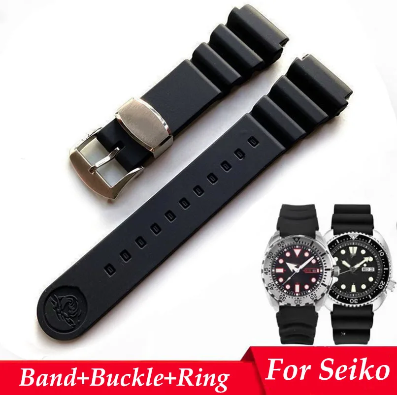 Silicone Strap for Seiko Prospex Series SPR009 Waterproof Diving Watch Band 20/22mm Stainless Steel Watch Ring Buckle Accessory