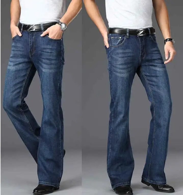 Мужские джинсы с высокой талией эластичные свободные расклешенные джинсовые
