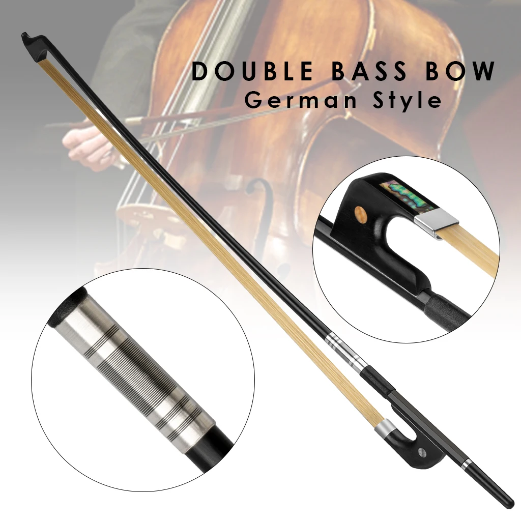 Upright Double Bass Bow 1/4 Size German Model Natural Horsehair 70 cm Carbon Fiber Stick Ebony Frog Warm Tone Contrabass Bow enlarge