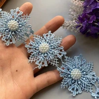 10 x blue snowflake pearl heart flower diamond lace edge trim 5cm bridal wedding dress ribbon embroidered applique sewing craft