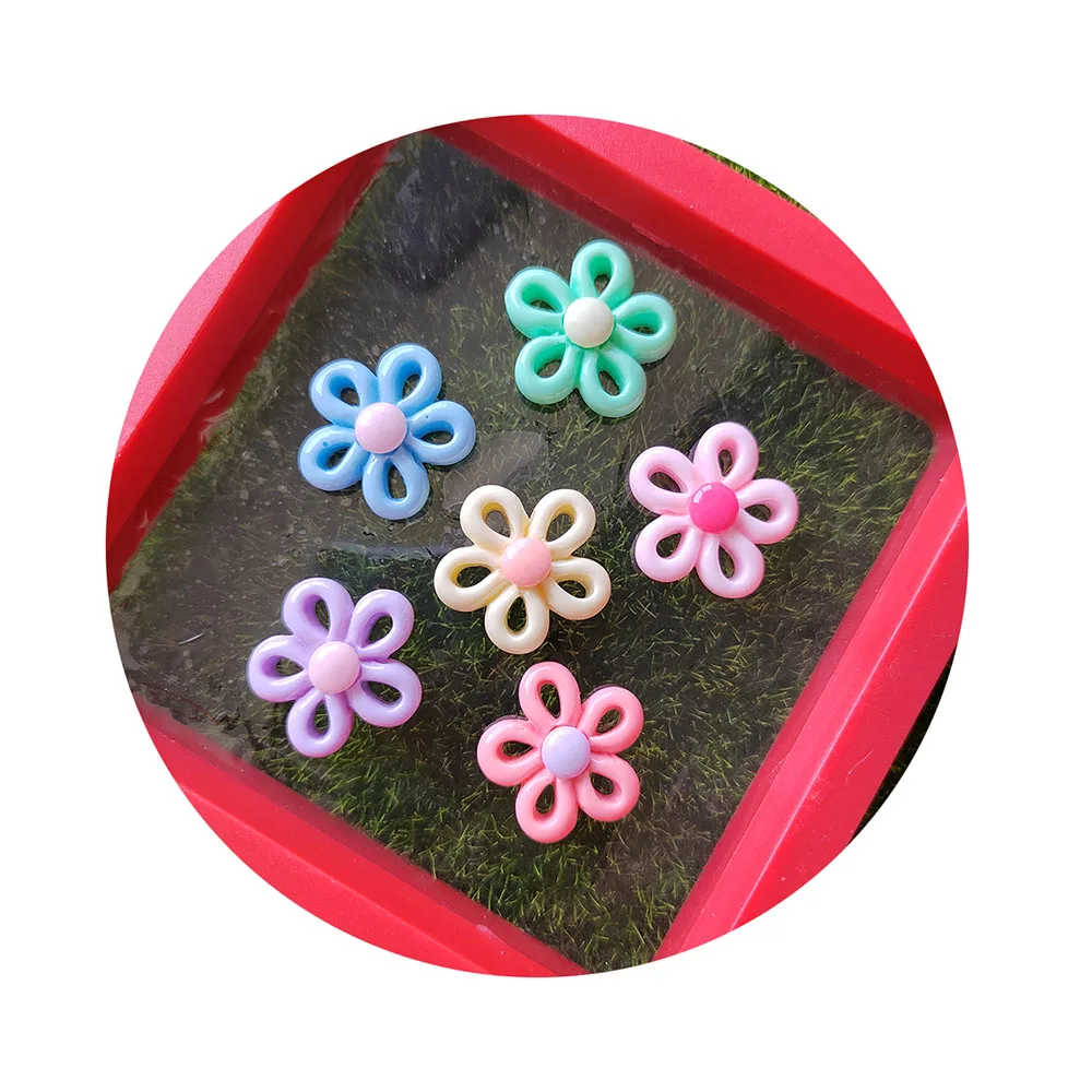 

Colorful Hollow Flower Resin Flatback Cabochons For Hairpin Phone Case Scrapbooking DIY Jewelry Craft Decor Accessories