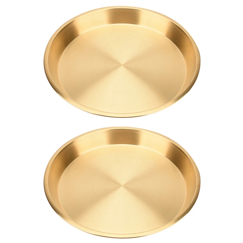 

2Pcs 24X24CM Handmade Round Copper Brass Plate Tray Steamed Chicken Fish Brass Storage Snacks And Fruits Serving Tray