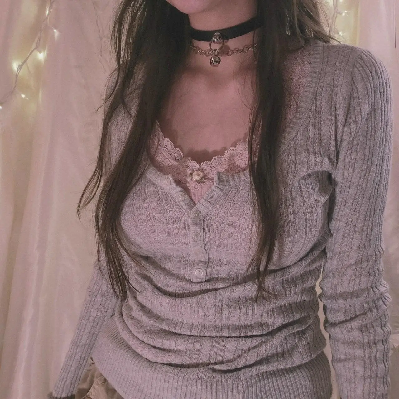 

Женский трикотажный пуловер HEZIOWYUN Y2K, Милый Винтажный трикотажный пуловер в рубчик с длинным рукавом и пуговицами, базовая застежка, облегаю...