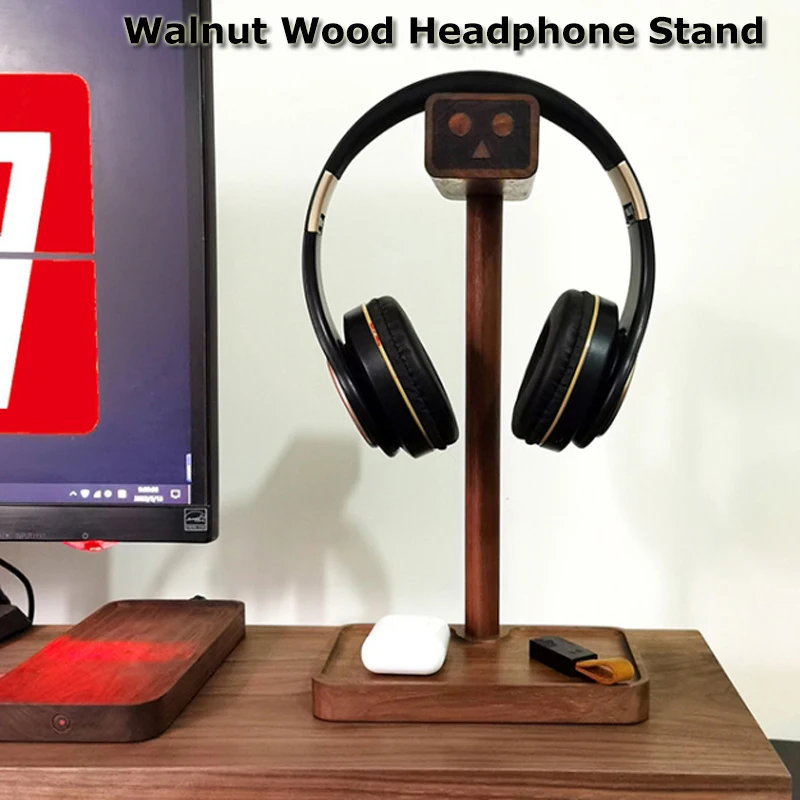 

Wood Headphones Stand Universal Walnut Wooden Gaming Headset Display Shelf Holder Desktop Storage Bracket with Storage Base