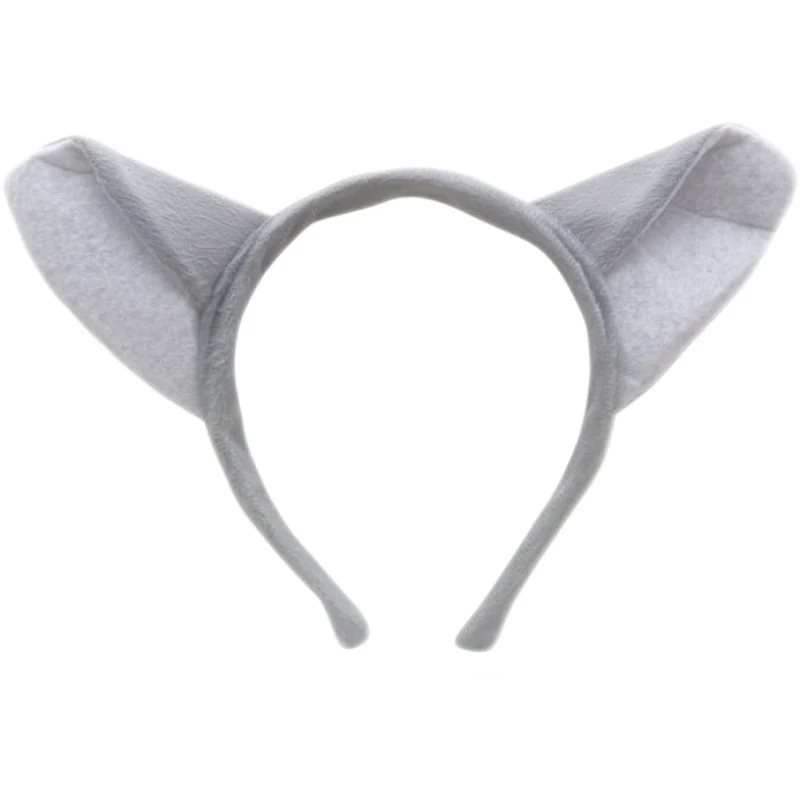 Повязка на голову с большими серыми волчьими ушками комплект из перчаток бантом